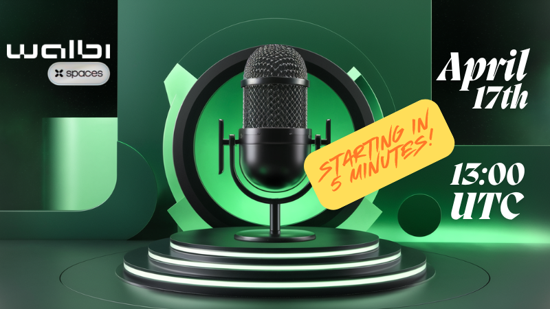 🚨 Starting in 5 minutes! 🚨

Join us on X Spaces for a fun and insightful Q&amp;A with Walbi 🎤

🗓 April 17th | 🕐 13:00 UTC
Expect: 💡 Investment tips

😄 Light jokes (we promise we’re better than your uncle’s puns)
🧘‍♀️ A chill vibe to relax, learn, and maybe laugh a little too