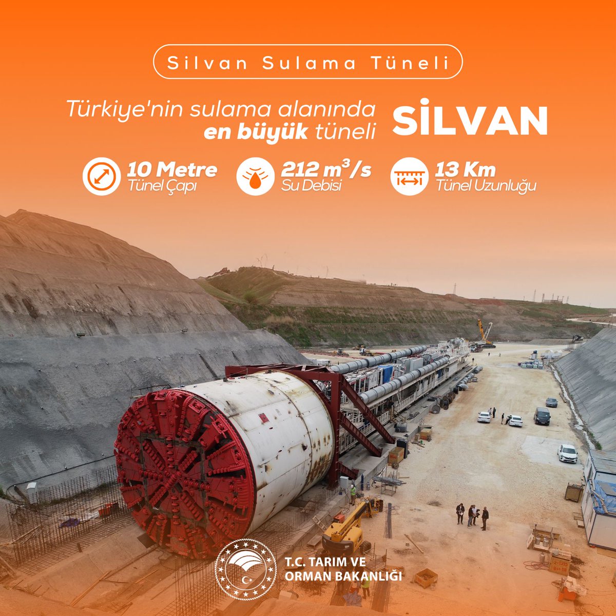 kilistarim's tweet photo. Türkiye’nin en büyük sulama tüneli: Silvan

🟢 10 metre çap
💧 212 m³/s debi
 📏 13 km uzunluk

Silvan Sulama Tüneli Anadolu’ya bereket, çiftçimize can suyu olsun.

Hayırlı, uğurlu olsun

@TCTarim https://t.co/R6ECZn1tvn