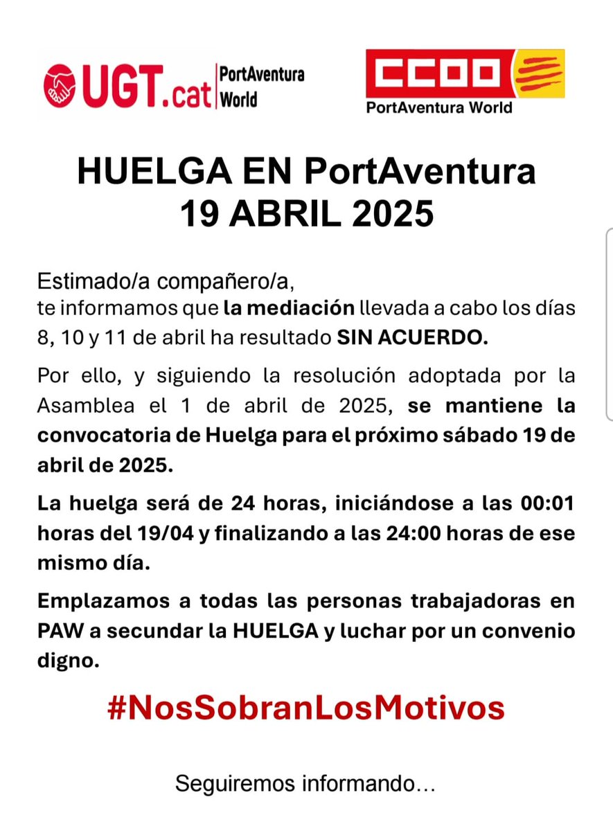 kukurro133's tweet photo. #NosSobranLosMotivos #derechoslaborales #ugt #ccoo #portaventuraempleados #tarragona https://t.co/yoKbDDLeVO