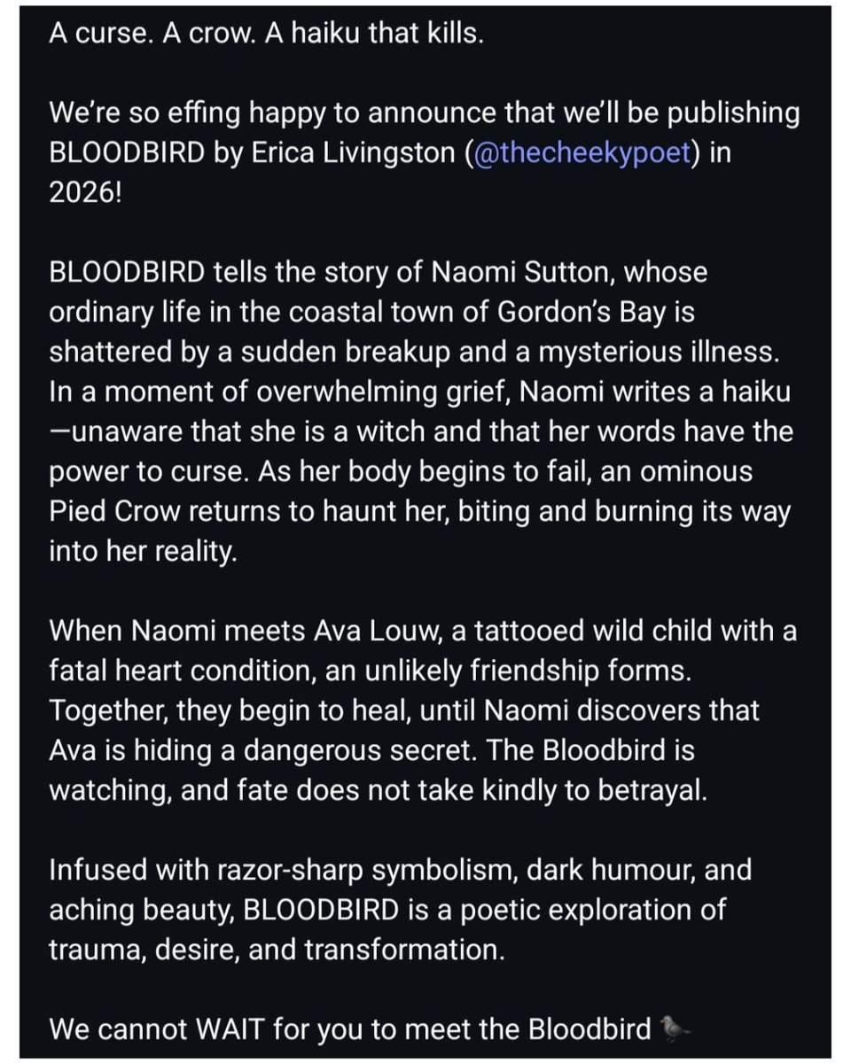 Erica Livingston (@cheekypoeterica) on Twitter photo From the bottom of my heart, thank you, Marius <a href="/miraripress/">miraripress</a>, who used all the pretty words like “deeply affecting” and “poetic” and “darkly luminous”, and also “left us breathless” to describe my story. I'm wildly elated to be an author of Mirari! From the bottom of my heart, thank you, Marius <a href="/miraripress/">miraripress</a>, who used all the pretty words like “deeply affecting” and “poetic” and “darkly luminous”, and also “left us breathless” to describe my story. I'm wildly elated to be an author of Mirari!