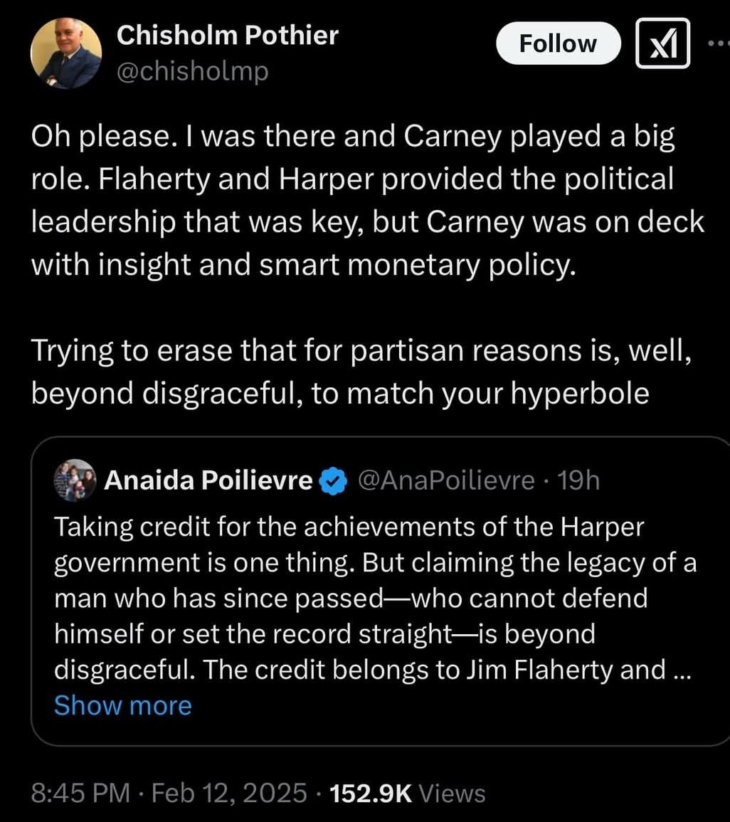 jr97ai's tweet photo. @MarkGlancy01 @KalkKen @BKBakker @PierrePoilievre Actually Jim Flaherty's  aide who worked for the Conservatives for 20 years said he did.  I would take his word over Pierre (or Pierre's wife) since he is not running for PM. https://t.co/erMtBHzcIB