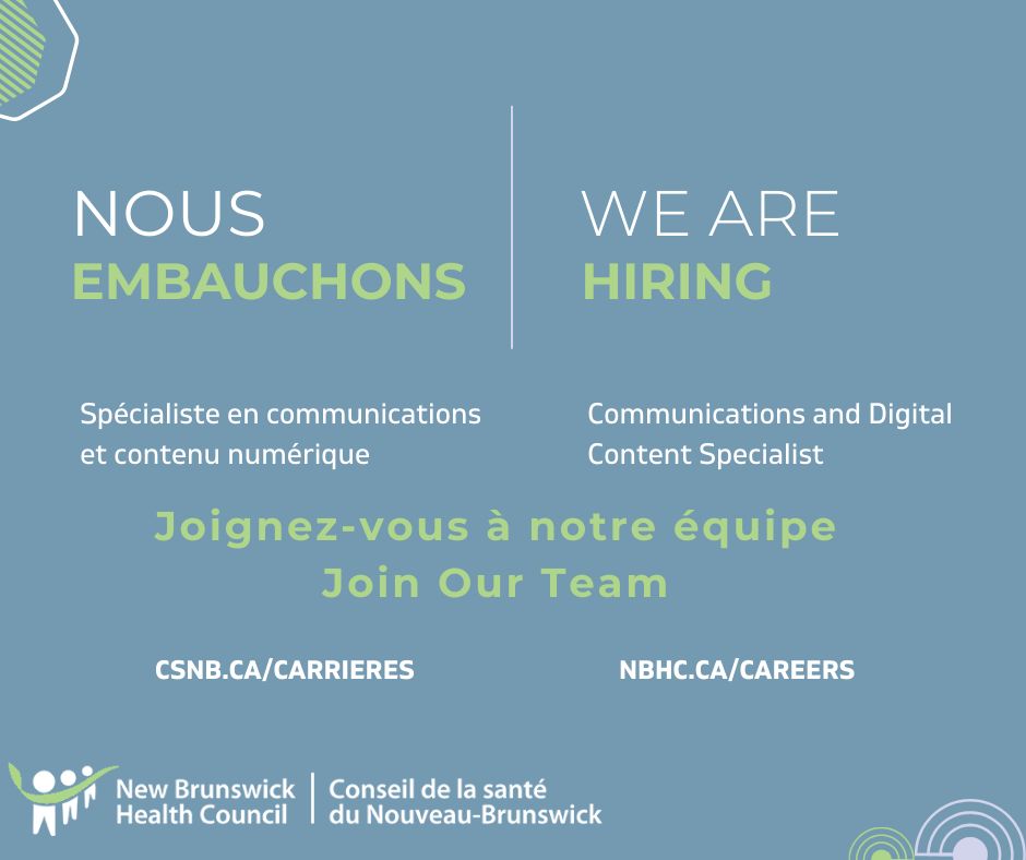 ConseilsanteNB's tweet image. 📢 Nous embauchons !
Avez-vous la passion de transformer les données en histoires captivantes ? Êtes-vous une communicatrice ou un communicateur créatif avec des compétences bilingues (EN/FR) qui est prêt à aider les Néo-Brunswickois·es à comprendre le système de santé grâce à un