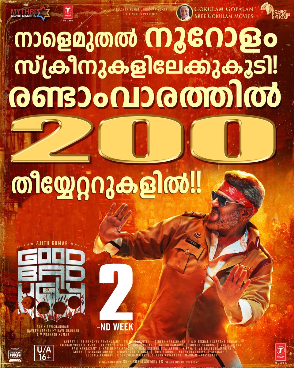 unnuviews's tweet photo. First Time in the History of Kerala Boxoffice, A Movie Released on 100 screens in its First week Promoted to 200 screens in its second week.

#GoodBadUgly 🔥🔥🔥 https://t.co/PodTz5XFZM