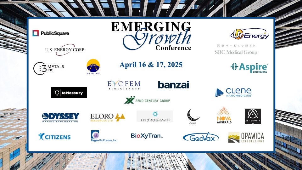 EmergingGrowthC's tweet photo. Emerging Growth Conference 81 - Day 2 - Today

Register to stream live:
https://t.co/2oGU1oC0hP

Questions for the Companies?
Questions@EmergingGrowth.com

Companies presenting Today:
$SBC
$EVFM
$BIXT
$CLNN
$ASBP
$RGBP
$BNZI
$CIA
$SEVCF
$XXII
Waite Enterprises
$CYIO
$BENF

To Present on the Conference:
305-330-1985
Conference@EmergingGrowth.com