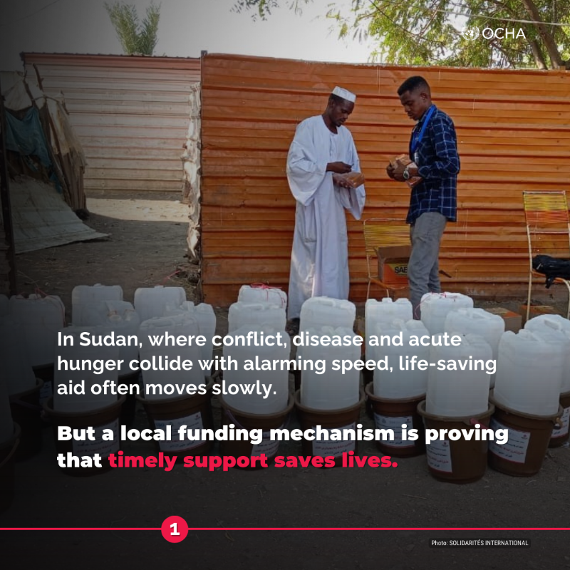UNOCHA's tweet photo. In #Sudan, where conflict, disease and hunger are escalating fast, life-saving aid is critical.
 
The OCHA-managed Sudan Humanitarian Fund is getting vital funds to local partners with rare speed.
 
💙 Read how the Fund is saving lives and how you can help. ⬇️