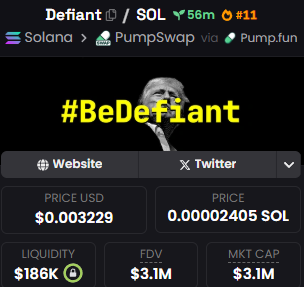 Grabbed some $Defiant last night and woke up to 20M MC