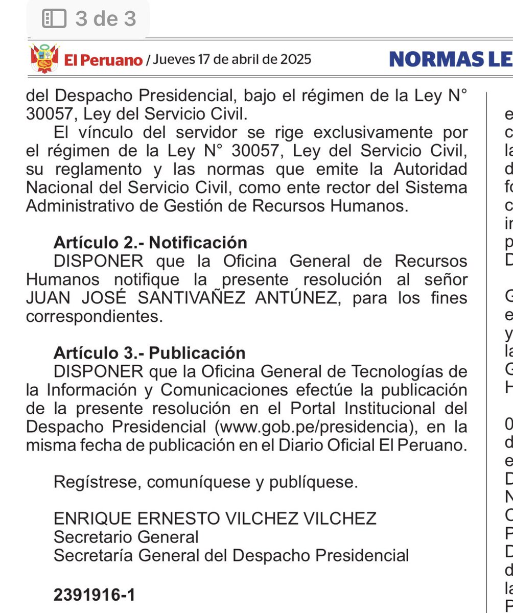 #OJO El censurado ministro del Interior, Juan José Santiváñez, con nuevo cargo en el Gobierno de Dina Boluarte. A partir de hoy es jefe de la Oficina General de Monitoreo Intergubernamental del Despacho Presidencial.
