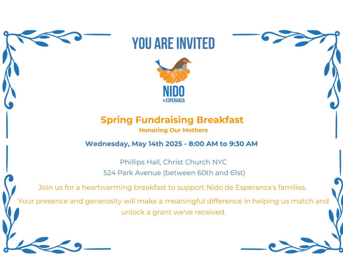 mocaperez's tweet photo. Dear friends in NYC,
Join me and our Nido community for a heartwarming breakfast in support of the families at Nido de Esperanza. Your presence and generosity can make a difference! Click the link to get your tickets! 🎟️ https://t.co/V7n5QY4Rtm https://t.co/EpOWElCBYt