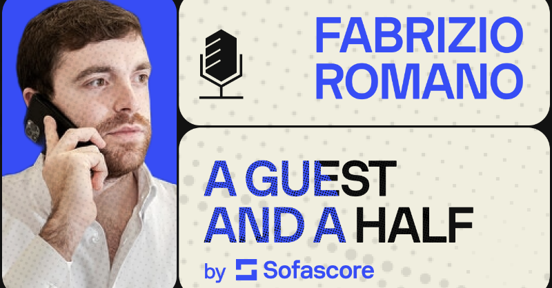 Sofascore's tweet photo. 🚨 | Here we go!

The second guest of our A Guest and a Half video series is none other than Fabrizio Romano! 🎙️

From wild transfer sagas to the story of how he became football's no. 1 insider, @FabrizioRomano brought energy, knowledge and even some exclusives to our chat. 👀👇