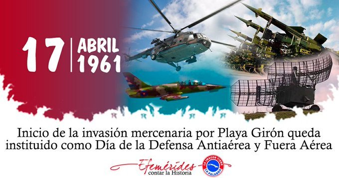 🇨🇺| El 17 abril de 1961, fueron derribados en el cielo de #Giron, 9 aviones mercenarios, la naciente Fuerza Aérea jugó el papel fundamental. 
Felicidades a los integrantes de las #FAR

#CubaViveEnSuHistoria 🇨🇺