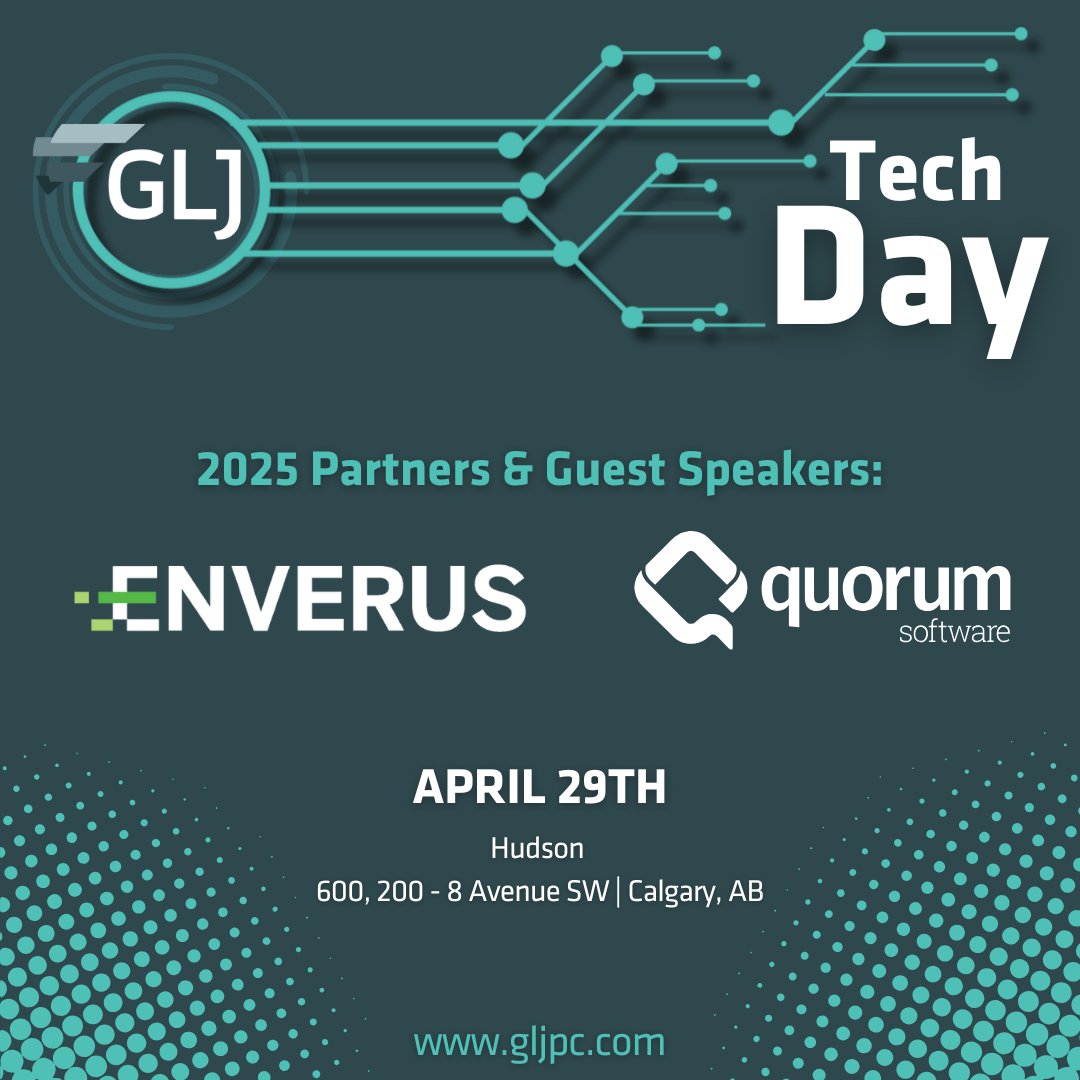 GLJPC's tweet image. We&apos;re less than 2 weeks away from our exclusive client &amp;amp; partner event—@gljpc Tech Day! We’re partnering up with @EnverusEnergy &amp;amp; #QuorumSoftware to explore some of today’s most relevant energy sector topics. Space is limited, so reach out to your #GLJ rep to secure your spot!