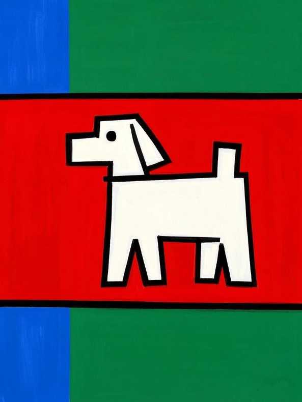 A dog dwelling in a grid, caring only for color schemes and proportions
