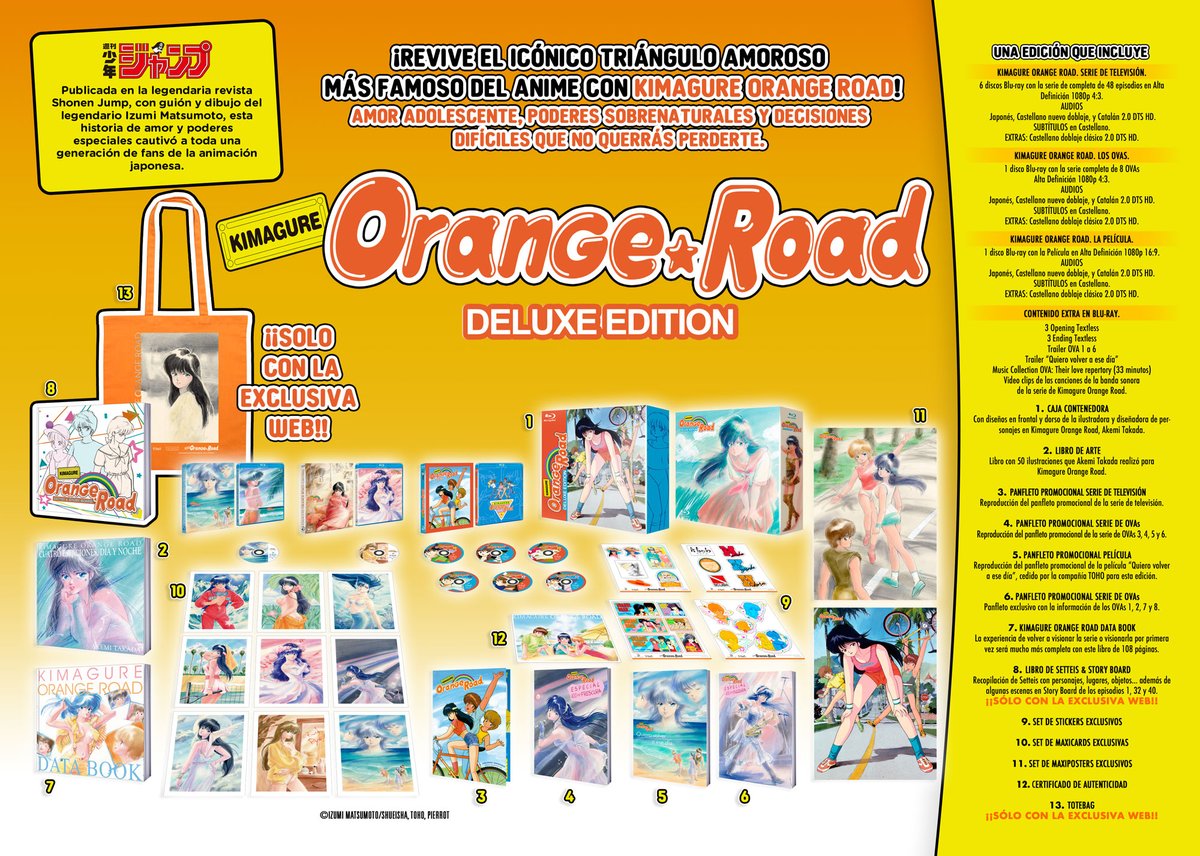 SelectaVision's tweet photo. 📣 ¡KIMAGURE ORANGE ROAD llega este verano! Y tendrá la edición coleccionista más retro y aesthetic que te puedas imaginar ✨📀

¡La edición exclusiva web tendrá unidades muy limitadas! 🏃 Así que puedes tener acceso anticipado al resto de los fans apuntándote gratis en la lista de pre-reserva: https://t.co/86ehGw5b9z

Aquí tienes más info de la edición:

🎁 CAJA CONTENEDORA + FUNDA SLEEPCOVER: 
📀 Kimagure Orange Road. Serie de Televisión.
📀 Kimagure Orange Road. Los OVAs.
📀 Kimagure Orange Road. La Película.
📀 Kimagure Orange Road. Contenido extra en Blu-ray.
📙 LIBRO DE SETTEIS & STORY BOARD: KIMAGURE ORANGE ROAD. ¡SOLO EN LA EDICIÓN EXCLUSIVA WEB!
📙 LIBRO DE ARTE: KIMAGURE ORANGE ROAD. CUATRO ESTACIONES, DÍA Y NOCHE. AKEMI TAKADA.
📙 KIMAGURE ORANGE ROAD DATA BOOK
🖼️ SET DE MAXIPOSTERS EXCLUSIVOS
📒 PANFLETO KIMAGURE ORANGE ROAD. PRESENTACIÓN Y GUÍA DE PERSONAJES
📒 PANFLETO KIMAGURE ORANGE ROAD. QUIERO VOLVER A ESE DÍA
📒 PANFLETO KIMAGURE ORANGE ROAD. ESPECIAL 100% FRESCURA, RECIÉN EXPRIMIDO
📒 PANFLETO KIMAGURE ORANGE ROAD. ESPECIAL 100% DULZURA, RECIÉN EXPRIMIDO
✨ SET DE STICKERS EXCLUSIVOS
✨ SET DE MAXICARDS EXCLUSIVAS
💎 CERTIFICADO DE AUTENTICIDAD
👜 TOTEBAG EXCLUSIVA KIMAGURE ORANGE ROAD. ¡SOLO EN LA EDICIÓN EXCLUSIVA WEB!

➕ Más información en: https://t.co/86ehGw5b9z