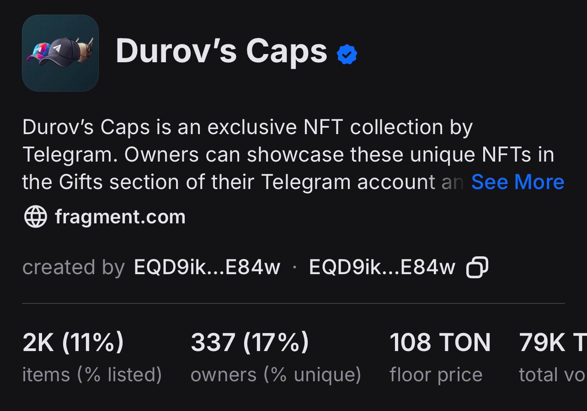 0xBohn's tweet image. Durov’s Caps floor price is at 108 TON!
It was 90 TON just a few days ago! 🧢
