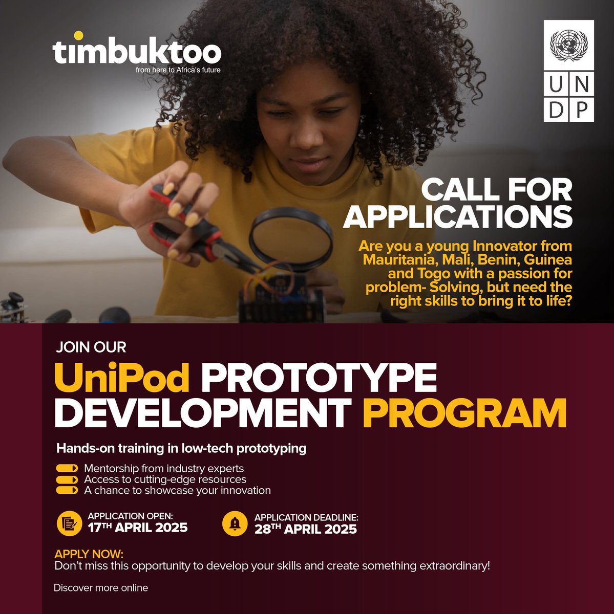 The wait is over! Applications for our PDP are officially OPEN! Are you a young Innovator with a bold idea? Gain practical skills in low-tech prototyping, connect with mentors, and bring your ideas to life. Deadline: 28 April 2025 🔗Apply:forms.gle/pRaNWtYMTYPaPL… #UnipodPDP2025