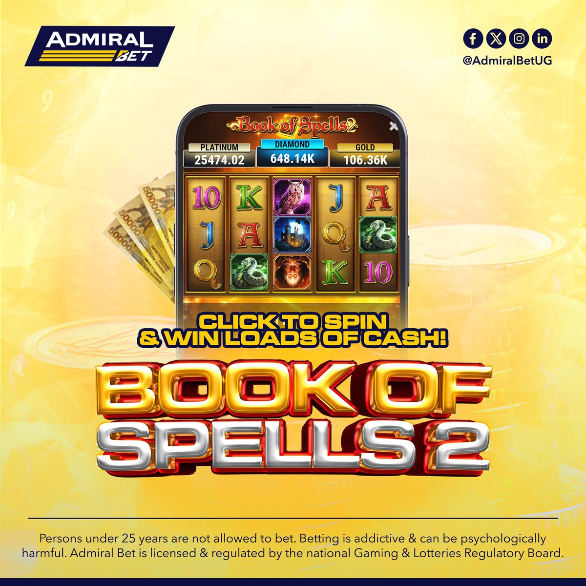 AdmiralbetInUg's tweet photo. Click to Spin and Win Loads of Cash when you play BOOK OF SPELLS 2!
Log in on https://t.co/cM1uiA78zn or click on the link ๐ below ๐.
https://t.co/mhjXtj52q9
#BookofSpells
#VirtualGames https://t.co/FNLcdfz3Nl