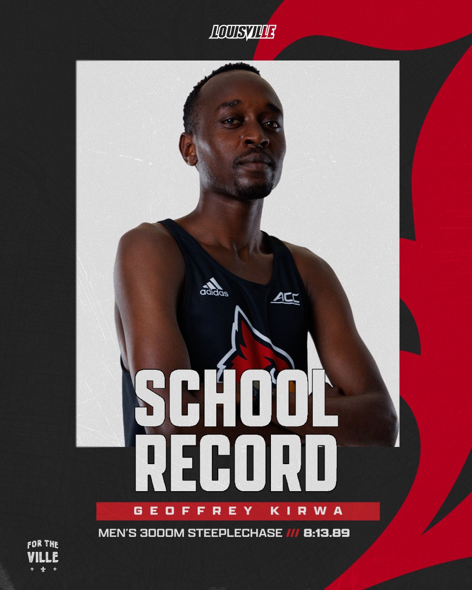 LouisvilleTFXC's tweet photo. GEOFFREY KIRWA. UNREAL. 🔥🔥

In his collegiate Men's 3000m Steeplechase debut last night, Geoffrey finished with a time of 8:13.89 which ranks #2 in NCAA history. This time is the fastest in the WORLD this season 🤯

#GoCards https://t.co/k9f1cTtzxT