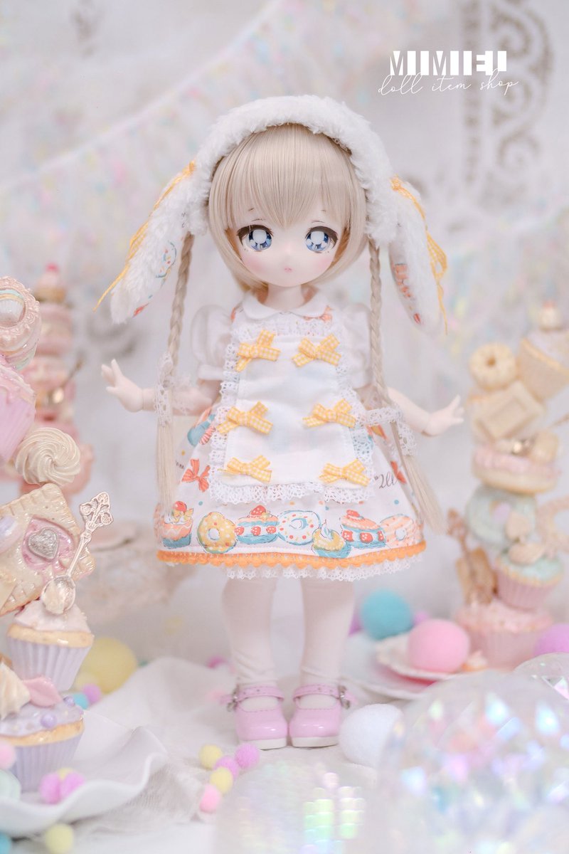 mimieldoll's tweet image. マカロンうさぎちゃんのお洋服セット、着用イメージです🐰

←べびくまちゃん
→tinyfoxちゃん

うさ耳カチューシャは7〜9インチヘッド対応です🌟

#BABYKUMAKO #TinyFox #mimiel_doll