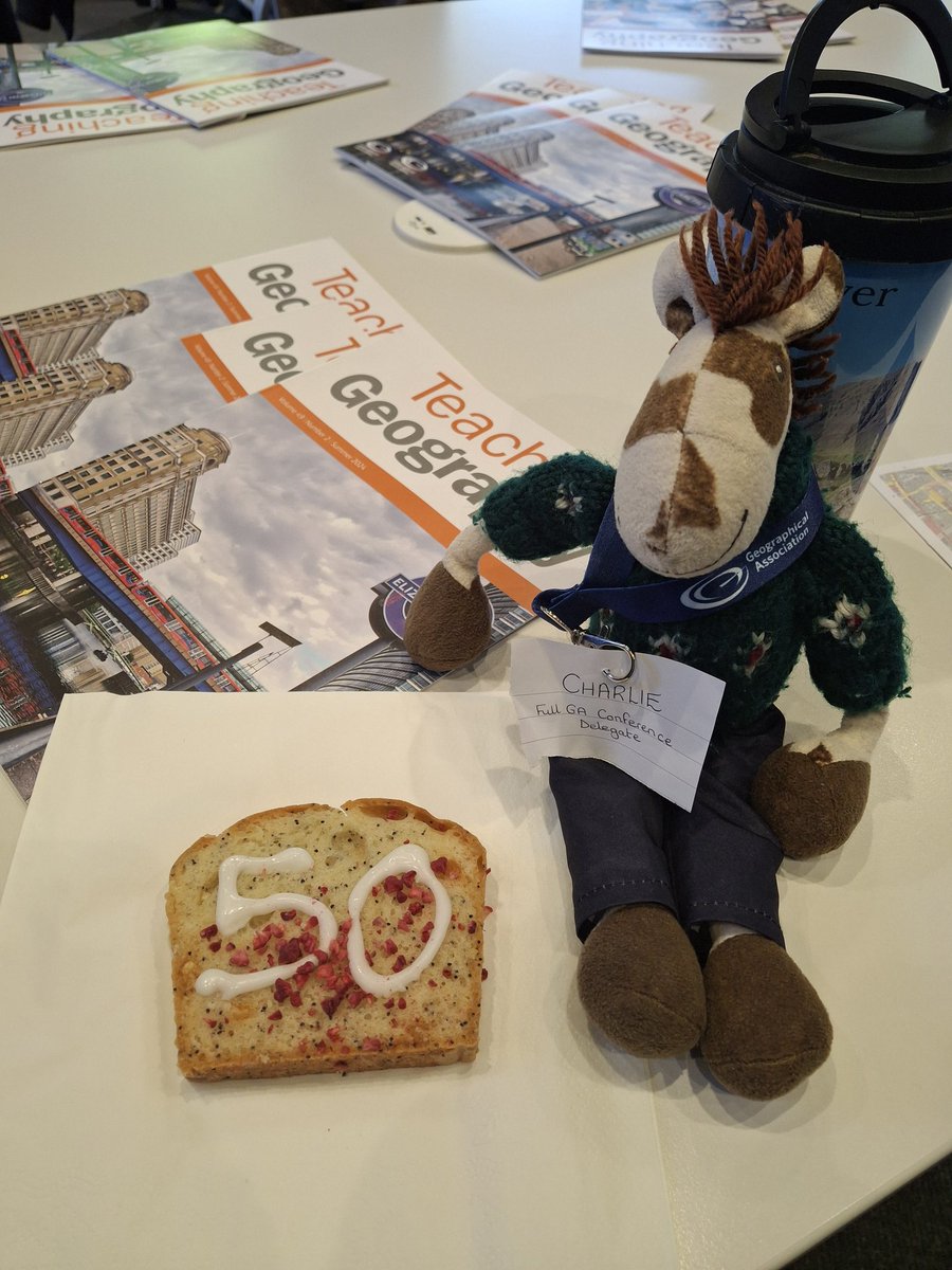 MissLFryer's tweet image. Charlie is enjoying his 3rd day at #GAConf25 ... even finding some cake to celebrate Teaching Geography&apos;s 50th birthday. Last few sessions to explore....