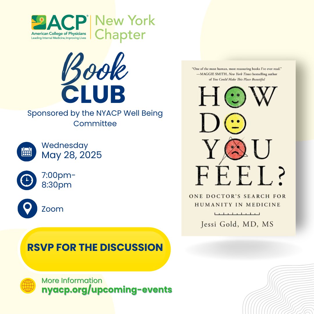 Join the #NYACP Book Club on May 28th for a discussion on How Do You Feel? 📚  loom.ly/_2Iw3pU

Get 15% off your copy @Bookshop_Org &amp; start reading now! #PhysicianWellness