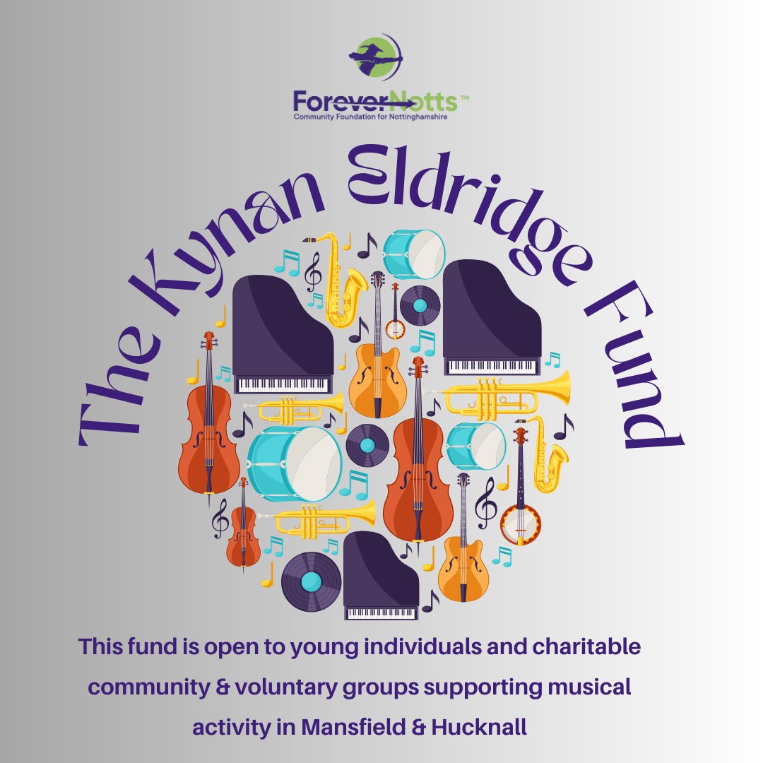 The Kynan Eldridge Fund is open to individuals and community &amp; voluntary groups supporting musical activities in Mansfield &amp; Hucknall.   🎼🎹🎷🎺🎻
For more information follow this link forevernotts.com/grant/kynan-el…