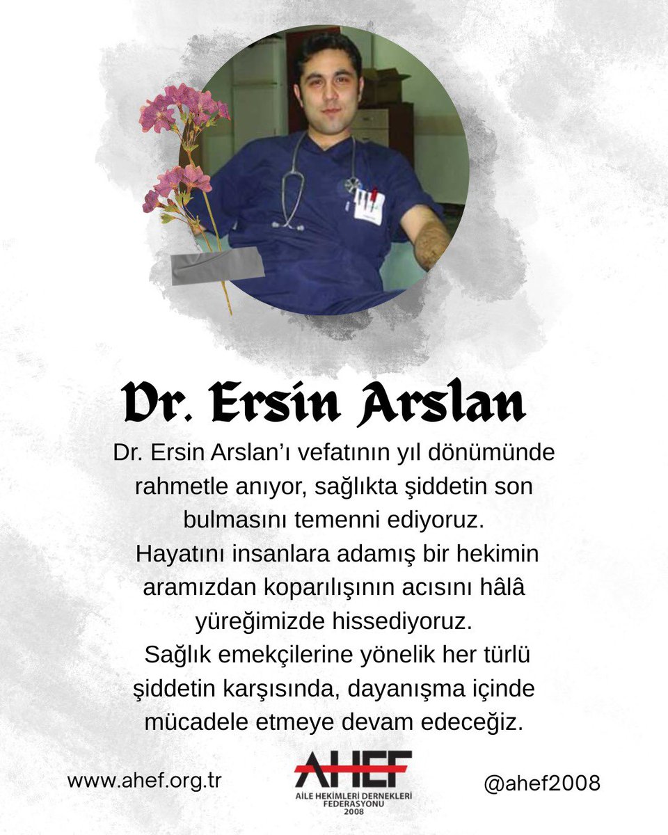AHEF2008's tweet photo. Dr. Ersin Arslan’ı vefatının yıl dönümünde rahmetle anıyor, sağlıkta şiddetin son bulmasını temenni ediyoruz.
Hayatını insanlara adamış bir hekimin aramızdan koparılışının acısını hâlâ yüreğimizde hissediyoruz.
Sağlık emekçilerine yönelik her türlü şiddetin karşısında, dayanışma içinde mücadele etmeye devam edeceğiz.

#unutmadıkunutmayacağız #ersinarslan #sağlıktaşiddet