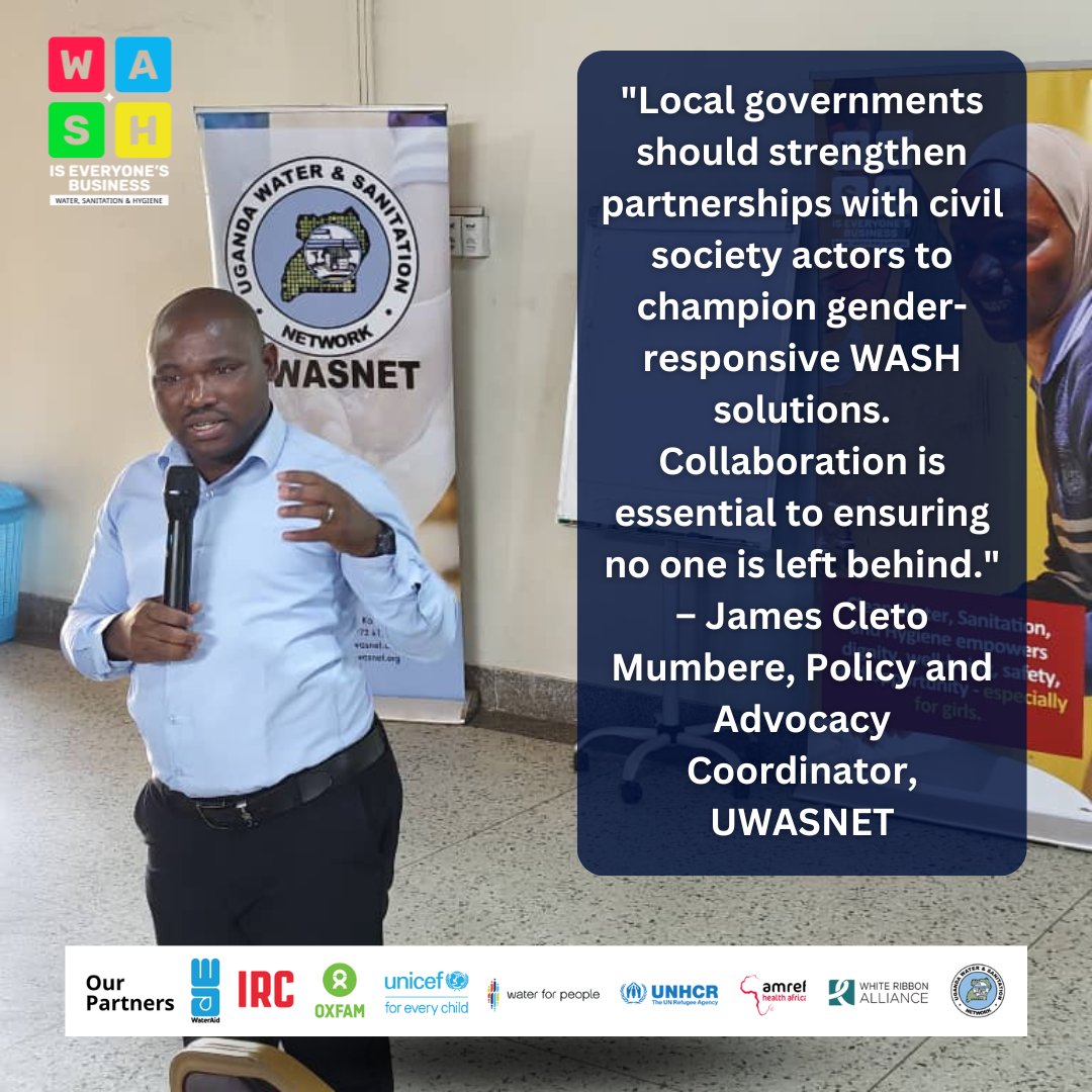 WASHCAMPAIGN's tweet image. 🤝 “No one should be left behind.”

At the West Nile Regional Summit, James Cleto Mumbere, Policy and Advocacy Coordinator at UWASNET, emphasized the need for stronger partnerships between local governments and civil society to champion gender-responsive WASH solutions.…