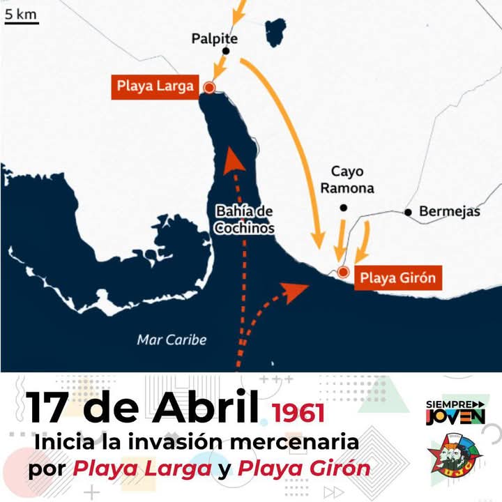 El 17 de abril de 1961, más de 1,400 invasores apoyados por #EEUU desembarcaron en Bahía de Cochinos.
El pueblo 🇨🇺, junto a Fidel y las milicias, los derrotó en menos de 72 horas.
Fue la 1ra gran derrota militar del imperialismo yanki en América Latina.
#UJCdeCuba #SiempreJoven