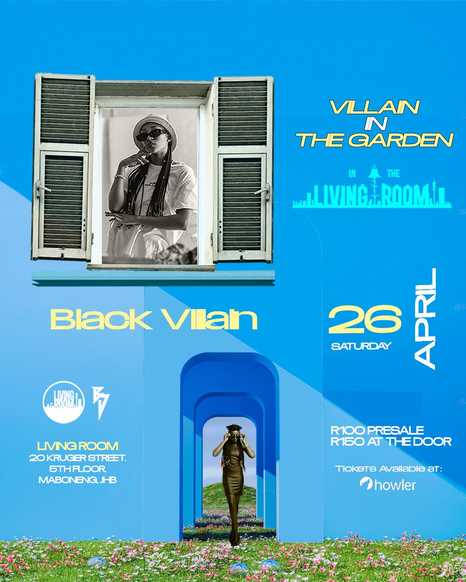 Black Villain (@blackvillain_sa) on Twitter photo #VillainInTheGarden 🏙🌿🌱presents: Black Villain
She returns to host another special sonic experience at <a href="/LivingRoomJozi/">IG: LivingRoom_Jozi</a> and send messages from the universe. 🎟🎫 Presale Tickets ⬇️
howler.co.za/villain-in-the… #VillainInTheGarden 🏙🌿🌱presents: Black Villain
She returns to host another special sonic experience at <a href="/LivingRoomJozi/">IG: LivingRoom_Jozi</a> and send messages from the universe. 🎟🎫 Presale Tickets ⬇️
howler.co.za/villain-in-the…