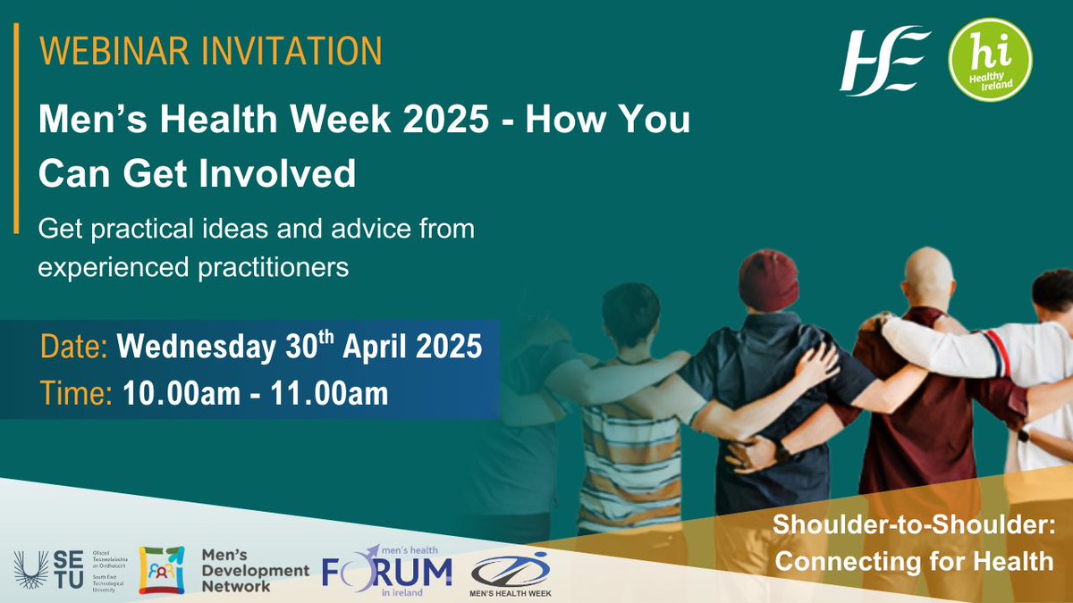 HSE Health & Wellbeing (@hsehealthw) on Twitter photo Join us for this upcoming webinar where we will showcase some great examples of #MensHealth Week activation from 4 experienced speakers highlighting how you can get involved!
Greg Clarke from <a href="/HSE_West_NWest/">HSEWestNorthWest</a> , John Collins from <a href="/PaveePoint/">Pavee Point</a>, Brian Samson from <a href="/ESBNetworks/">ESB Networks</a> and Join us for this upcoming webinar where we will showcase some great examples of #MensHealth Week activation from 4 experienced speakers highlighting how you can get involved!
Greg Clarke from <a href="/HSE_West_NWest/">HSEWestNorthWest</a> , John Collins from <a href="/PaveePoint/">Pavee Point</a>, Brian Samson from <a href="/ESBNetworks/">ESB Networks</a> and
