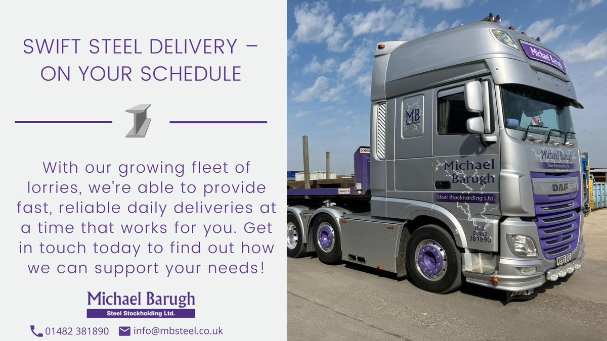 Need steel fast? We’ve got you covered.
🚛 With our expanding fleet, we offer rapid daily deliveries — at a time that works for you.
📞 01482 381890
#steelsupplies #steel #delivery #industry #welovewhatwedo