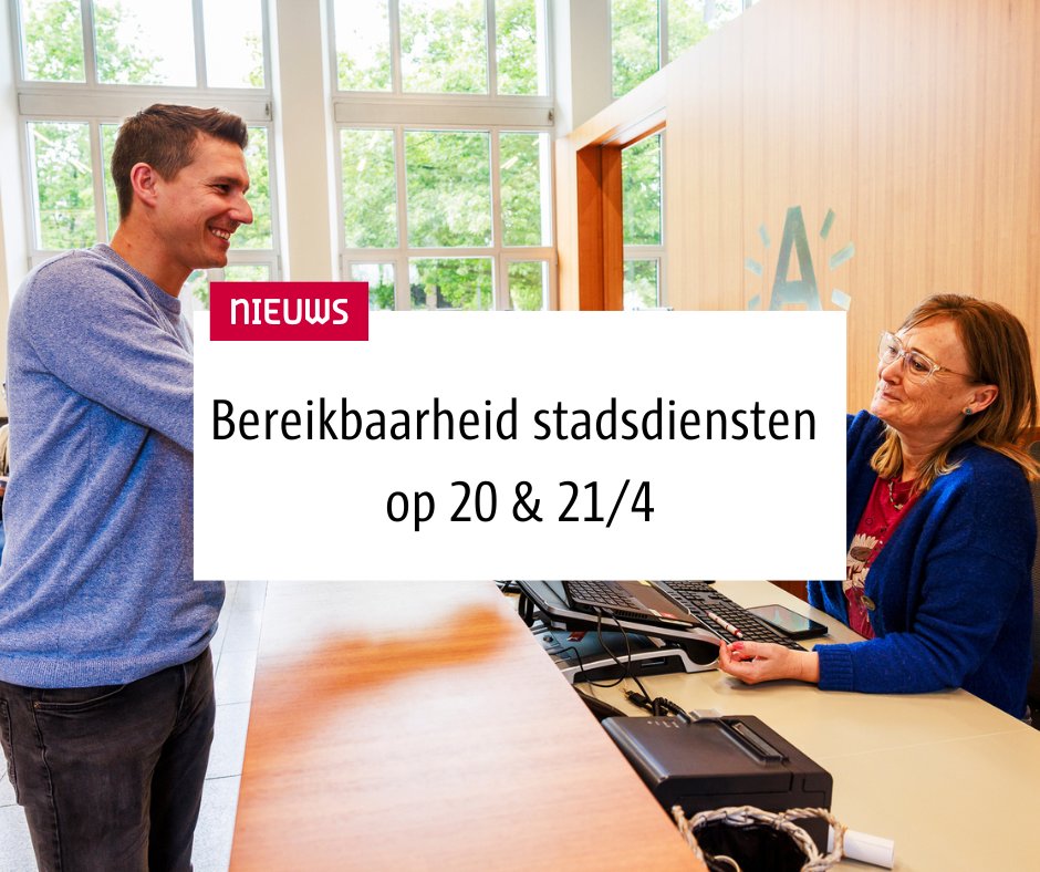 📣 Opgelet! Zondag 20 april is Pasen, maandag 21 april paasmaandag. Houd rekening met andere openingsuren voor de #stadsdiensten. Op #feestdagen zijn de meeste diensten gesloten. Alle openingsuren ➡️ bit.ly/4lORmTg