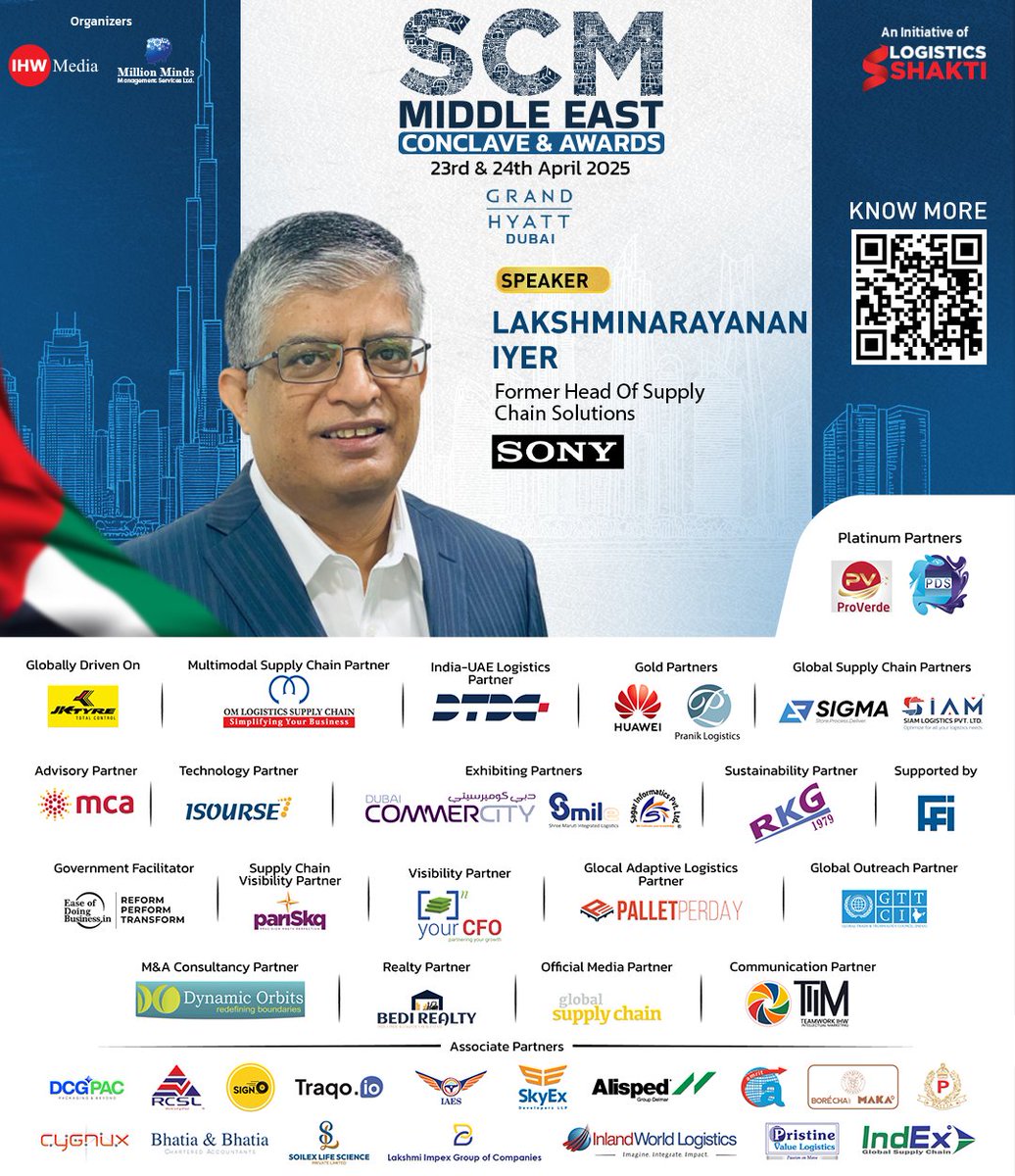 Logisticshakti's tweet photo. We are honored to have Mr. Lakshminarayanan Iyer, Former Head of Supply, Chain Solutions, @Sony , as an esteemed speaker at #SCMConclave.
Join us on April 23-24, 2025, at Grand Hyatt, Dubai!
Register as Delegate: https://t.co/L7b0KW2OG1
#SCMMiddleEast #LogisticsShakti https://t.co/mCbjXnkG32