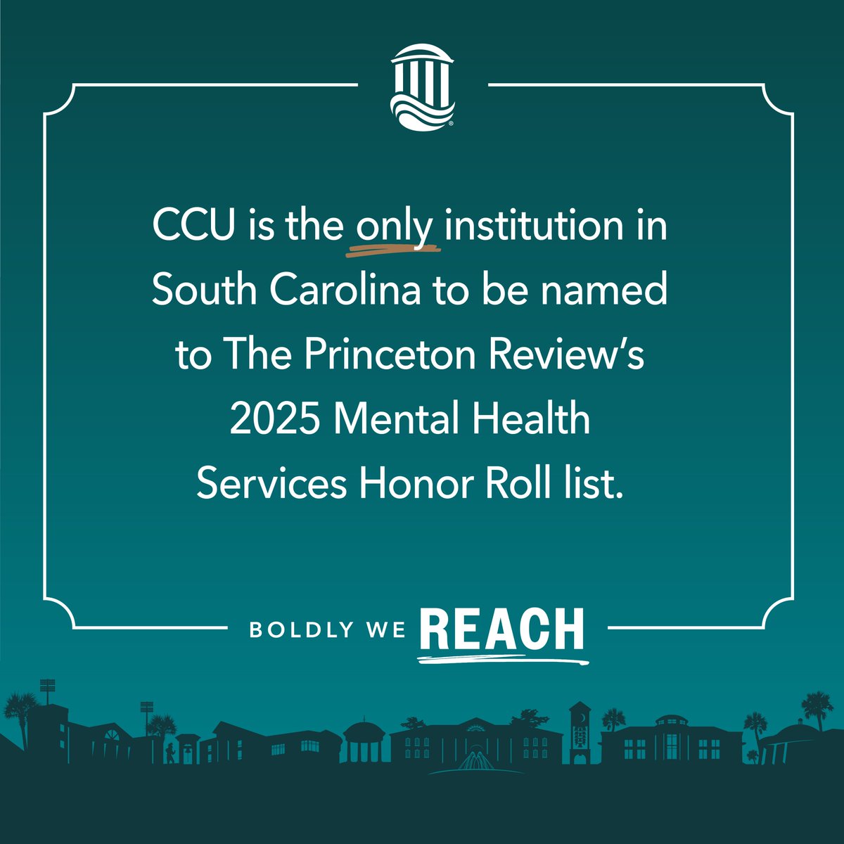 CCUChanticleers's tweet photo. #CCU is proud to be one of only 16 institutions nationwide to be recognized for its commitment to students’ mental health. https://t.co/J2YYpfsqf3