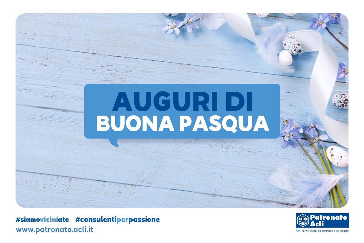 Auguriamo una Pasqua ricca di affetto, pace e speranza. Che ogni occasione della vita sia vissuta in pienezza, per apprezzare tutto ciò che porta benessere, insieme alle persone a voi care. Auguri di Buona Pasqua da tutti noi!  #BuonaPasqua #PatronatoAcli