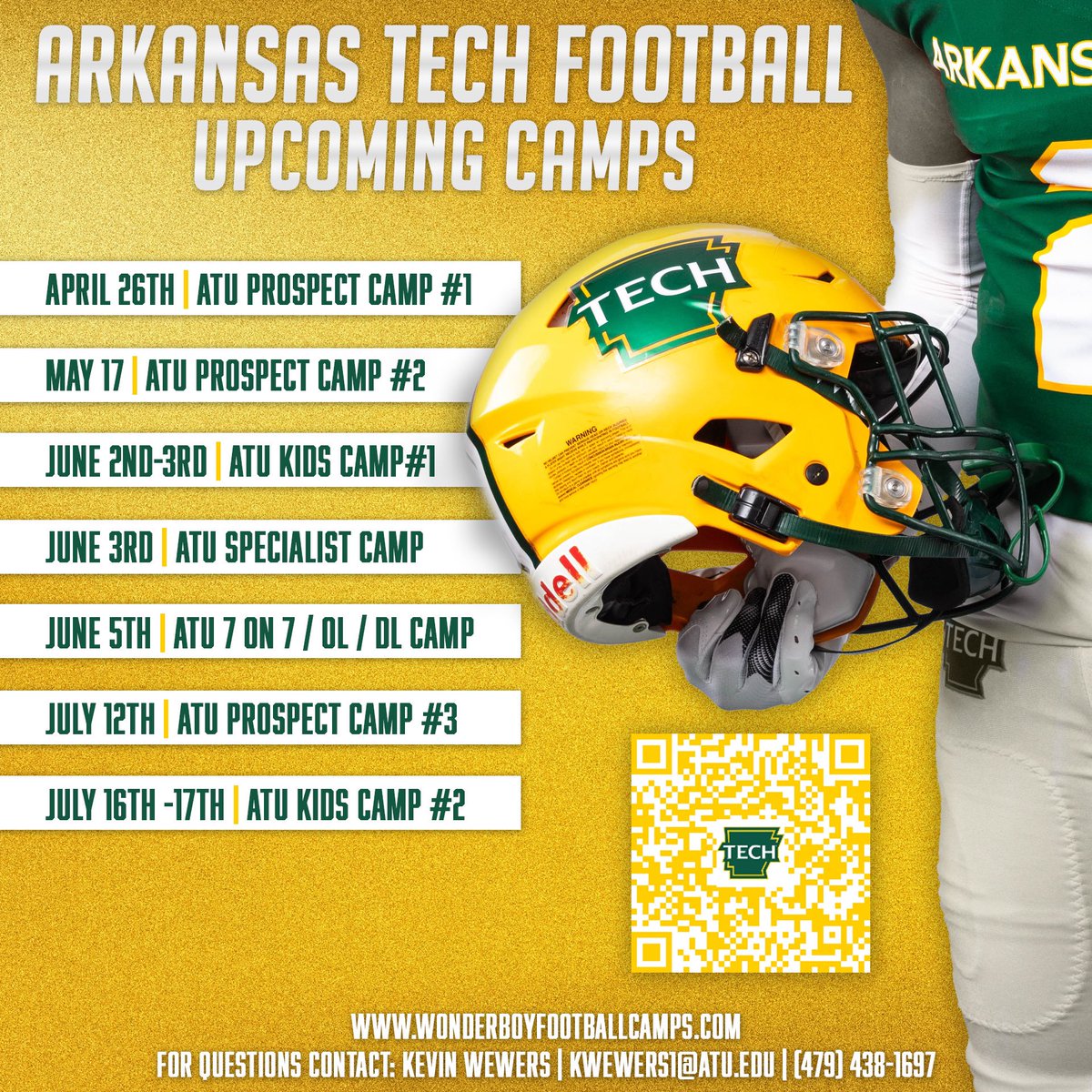 Coach Riley (@coachriley7) on Twitter photo Natural State and Lone Star 26’s , 27’s , and 28’s. Get registered and come #GoToWork Looking for the next amazing class of <a href="/ATUFootball/">Arkansas Tech Football</a> WonderBoys❗️
🟢Who❔26’s , 27’s , 28’s ❗️
🟡What❔Prospect Camp❗️
🟢When❔April 26th❗️
🟡Where❔Arkansas Tech❗️
🟢Why❔Opportunity❗️ Natural State and Lone Star 26’s , 27’s , and 28’s. Get registered and come #GoToWork Looking for the next amazing class of <a href="/ATUFootball/">Arkansas Tech Football</a> WonderBoys❗️
🟢Who❔26’s , 27’s , 28’s ❗️
🟡What❔Prospect Camp❗️
🟢When❔April 26th❗️
🟡Where❔Arkansas Tech❗️
🟢Why❔Opportunity❗️