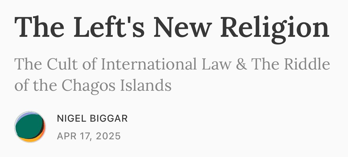 NigelBiggar's tweet photo. The authority of international law is important for peace between states, and peace is important for prosperity. But the law is not divine and does not deserve uncritical worship. It can prohibit effective action to stop genocide and its like. It can be exploited by illiberal states to weaken the power of liberal ones. And it can force a state rightly intent on winning a justified war to defy the law. So, sometimes states should defy the law. 

Please read my latest on the left’s new religion, international law at The Biggar Picture: https://t.co/7yQxqGpFhR