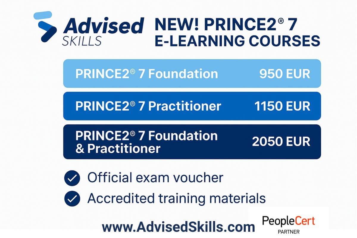 🚀 New! PRINCE2® 7 eLearning by Advised Skills!
Self-paced. Exam included.
📘 Foundation – €950
📗 Practitioner – €1150
📙 Combo – €2050
Start now ⤵️
advisedskills.com/project-manage…

#PRINCE2 #eLearning #Certification #ProjectManagement