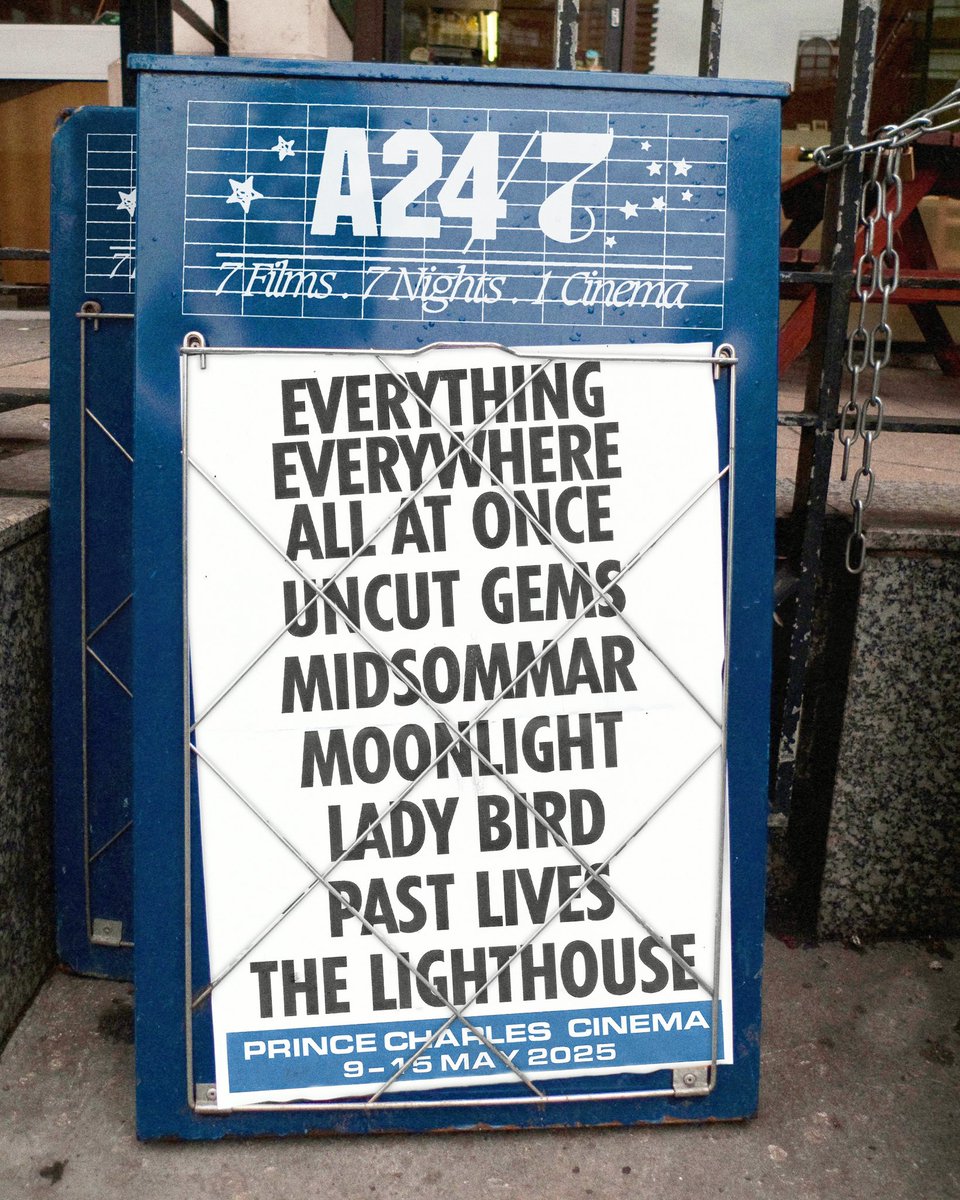 A24's tweet photo. 7 nights. 7 films. 1 cinema. A24/7 lands in London at @ThePCCLondon on May 9! Tickets on sale next week. https://t.co/8uN9ZGbAKv
