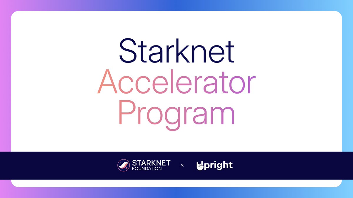 The Starknet Accelerator program, developed in collaboration with <a href="/uprightventures/">Upright</a>, is accepting applications until May 19.

If you’ve got users, a working product &amp; a vision that needs fuel, this is your window.

Find out more: tinyurl.com/Starknet-accel…
Apply: