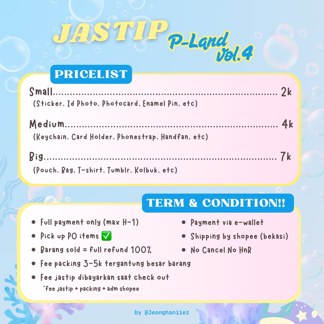 jeonghaniiez's tweet image. ~ Jastip P-Land Art Market Vol.4 ~

📍 The krakatau, Taman Mini
🗓 Day 1, 03 May 2025
🛒 Order Via DM
📦Shipping Via Shopee (Bks)

‼️Please read the Term &amp;amp; Conditions first‼️
💌If you have any questions or more info, please DM me😉