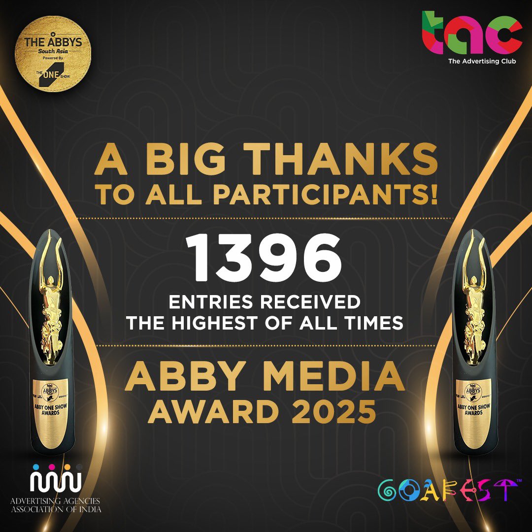 A record-breaking moment! 
1396 entries received - the highest of all time! 
A Big Thanks to all the participants! 

#highestofalltimes #AbbyMediaAwards2025 #AbbyAwards2025 #Tac #TheAdvertisingClub