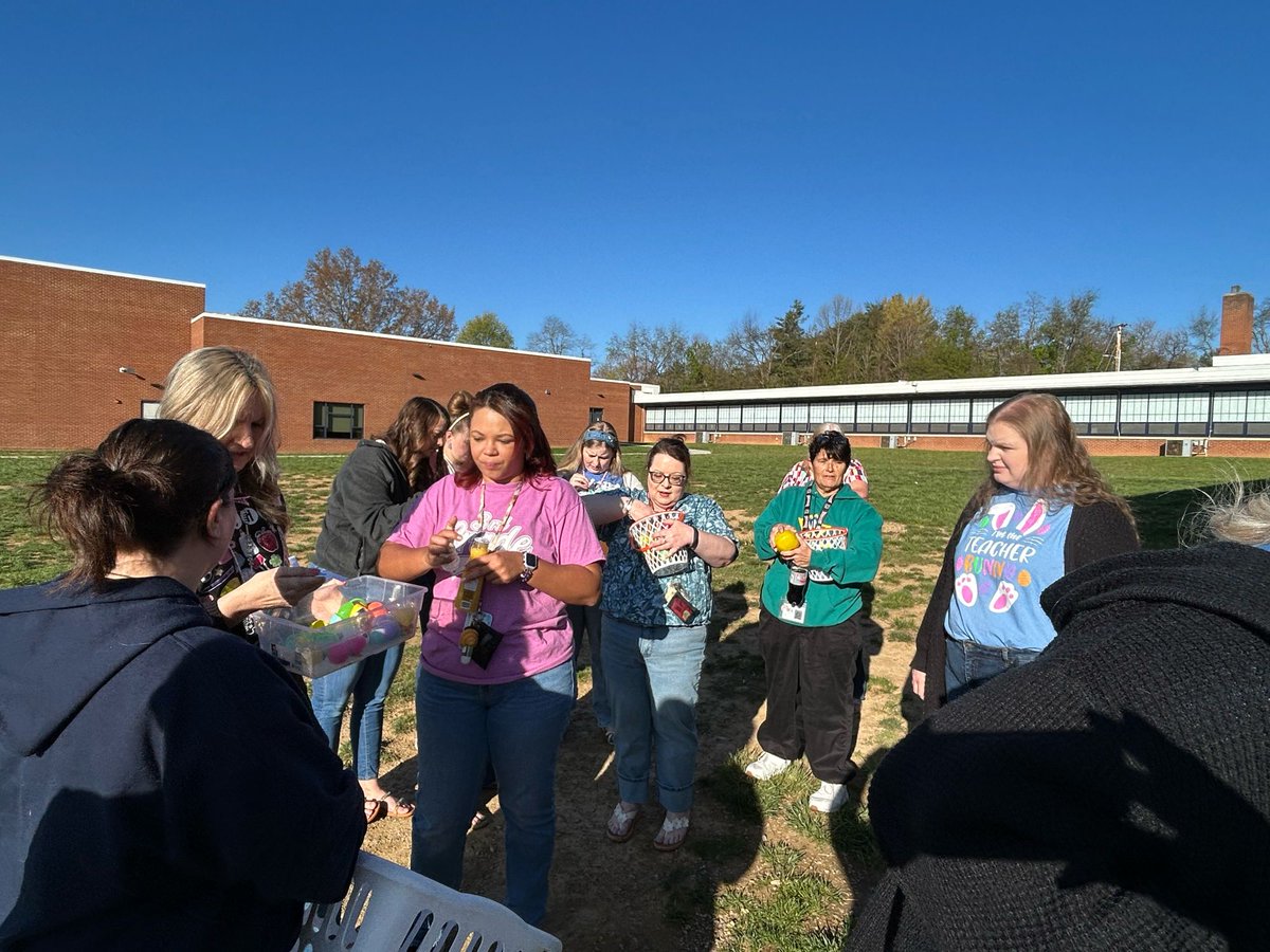 Things got eggstremely competitive during our "Staff Egg Hunt." #Teacherlife #WorkhardPlayhard #StaffFun