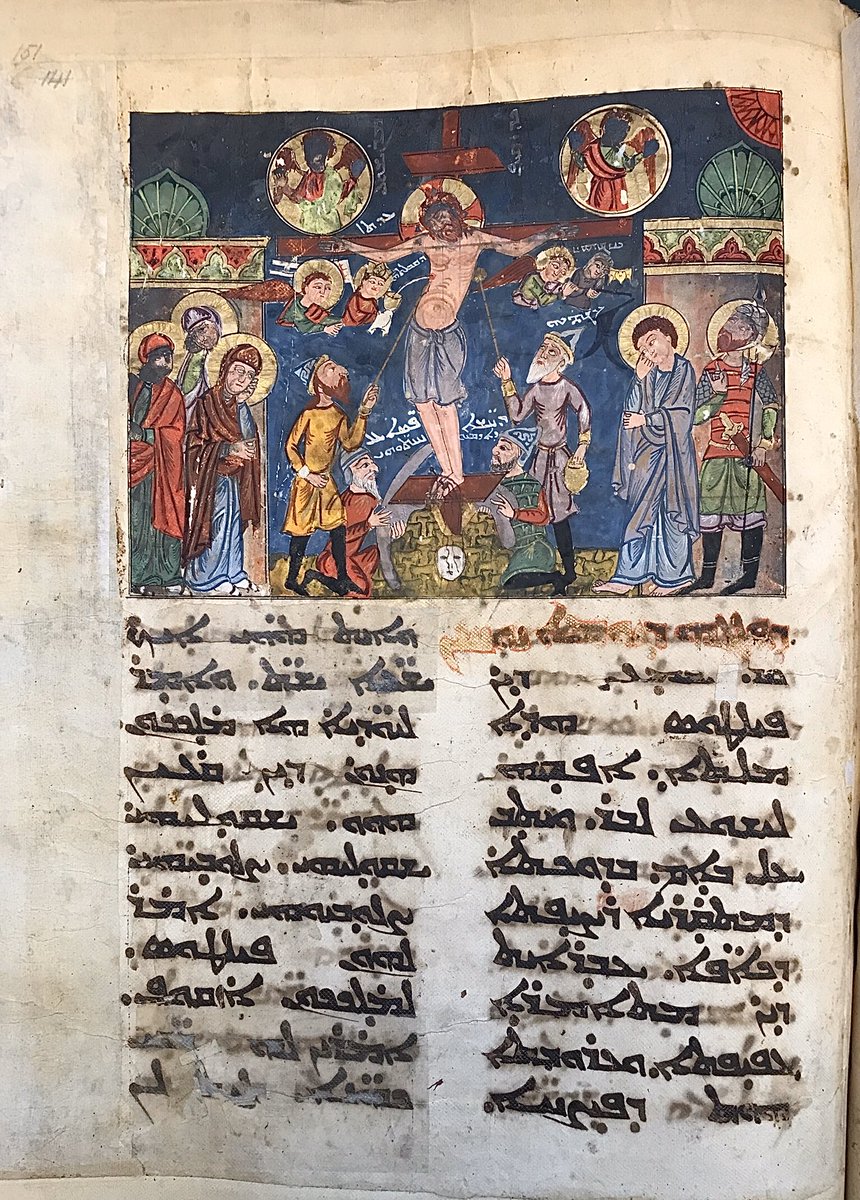 The Crucifixion  
#GoodFriday  
BL Add MS 7170; Syriac Lectionary; 13th century; Northern Syria <a href="/BLAsia_Africa/">BL Asian and African</a> <a href="/BLMedieval/">Medieval Manuscripts</a>