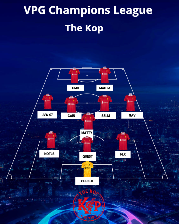 Confirmed line-up for The Kop.

<a href="/VPGEurope/">Virtual Pro Gaming | Europe</a> Champions League night 2.