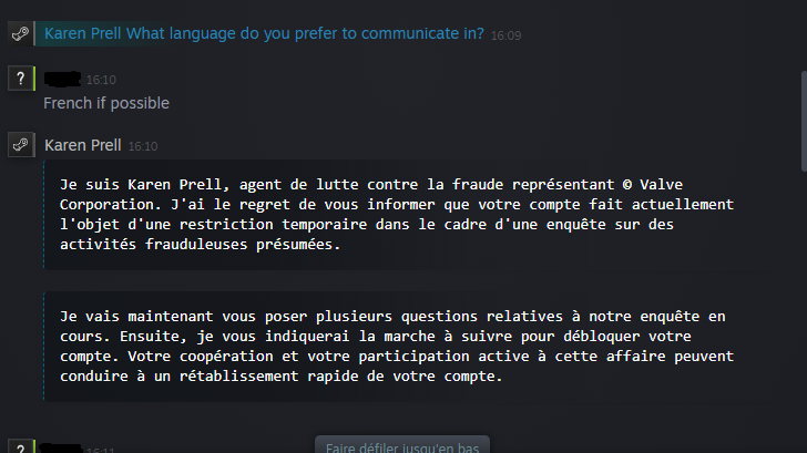 majesK_'s tweet photo. Les gars, il semblerait que beaucoup de personnes très naïves tombent dans le piège d'un scam. Les frères... si ce genre de personne vient vous parler, C'EST FAUX NE CLAQUEZ PAS DES FESSES ! CE N'EST PAS UN ADMIN STEAM NE SOYEZ PAS CONS PUTAIN https://t.co/WmpyPh506A