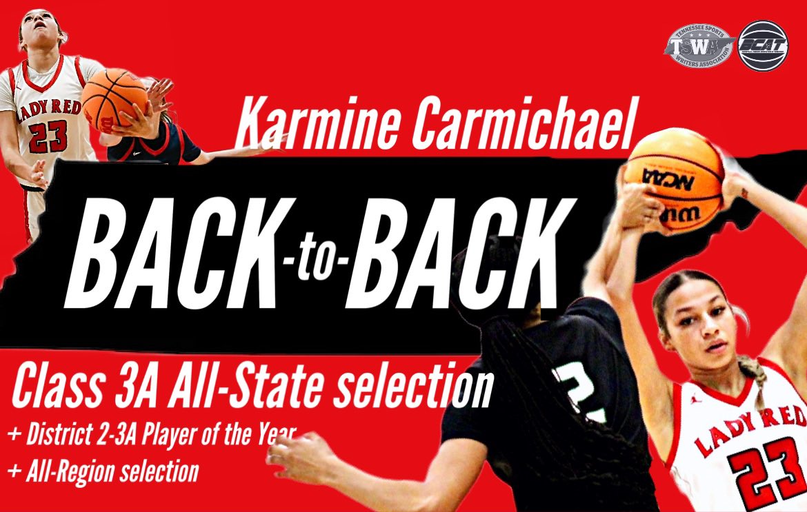 Jake Nichols (@jnichols_2121) on Twitter photo BACK-TO-BACK: Congrats to <a href="/CockeCoWBB/">Cocke County Women’s Basketball</a> sophomore <a href="/karmcarmichael/">Karmine Carmichael</a> on being named to the TSWA Girls Class 3A All-State team for the second consecutive year.
With this honor, she has now racked up each of these awards for two straight years:
-District 2-3A POY ✅
-All-Region ✅ BACK-TO-BACK: Congrats to <a href="/CockeCoWBB/">Cocke County Women’s Basketball</a> sophomore <a href="/karmcarmichael/">Karmine Carmichael</a> on being named to the TSWA Girls Class 3A All-State team for the second consecutive year.
With this honor, she has now racked up each of these awards for two straight years:
-District 2-3A POY ✅
-All-Region ✅