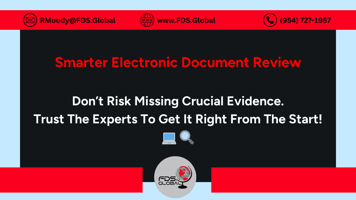 FDSGlobal's tweet image. At #FDSGlobal, our #Experts use #AdvancedAnalyticalTools to #Review &amp;amp; #Analyze massive #Datasets - uncovering #KeyInsights, #Patterns, and #CriticalInformation for your #Case.

To learn more, 
Visit: bit.ly/3RAs9OX 
Call: (954)727-1957
