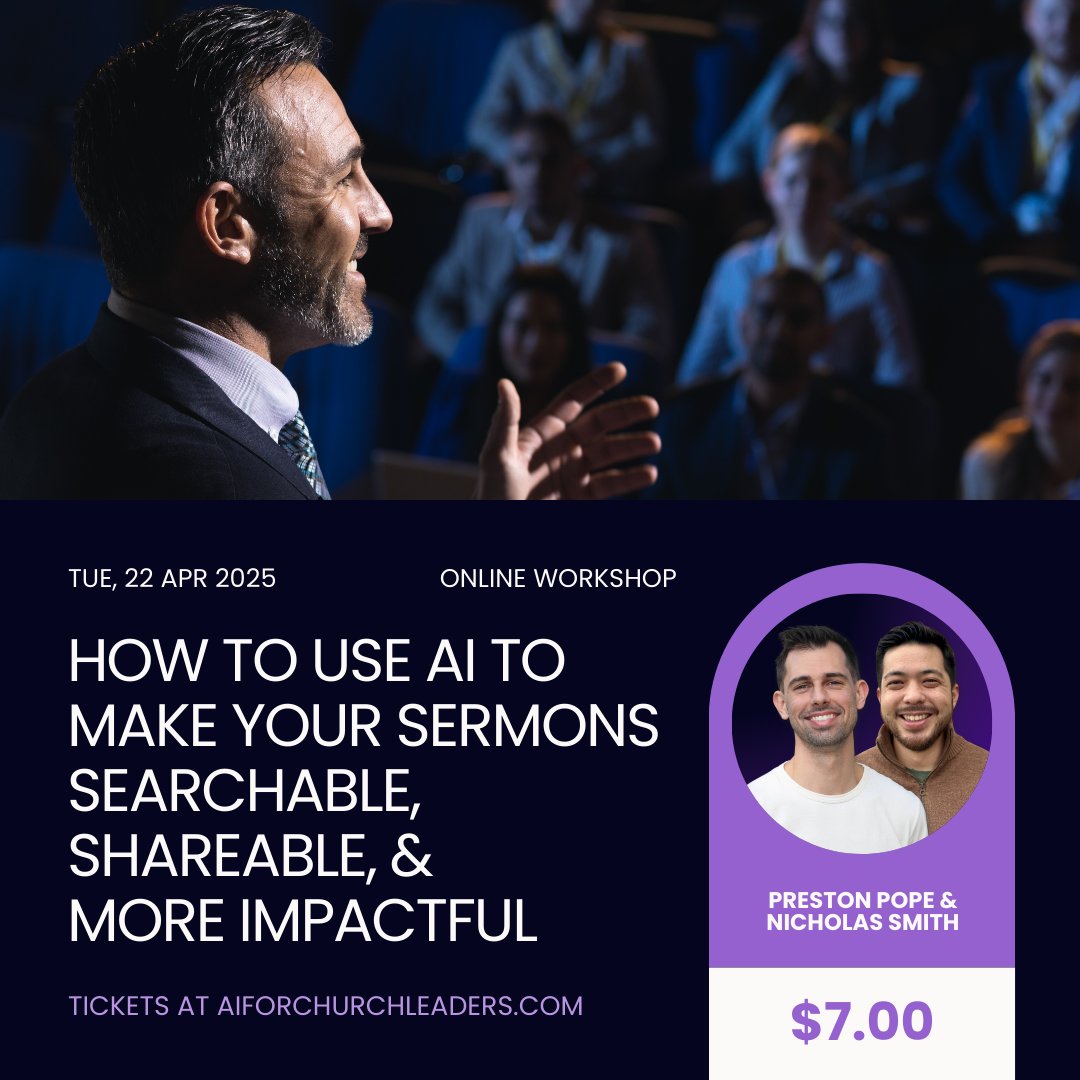 Ever feel like your church has got a whole library of sermons, devotionals, and studies...
but no easy way to access or share them? We’re hosting something next week where we’ll show a simple way to fix that using AI: aiforchurchleaders.com/workshop/sermo…