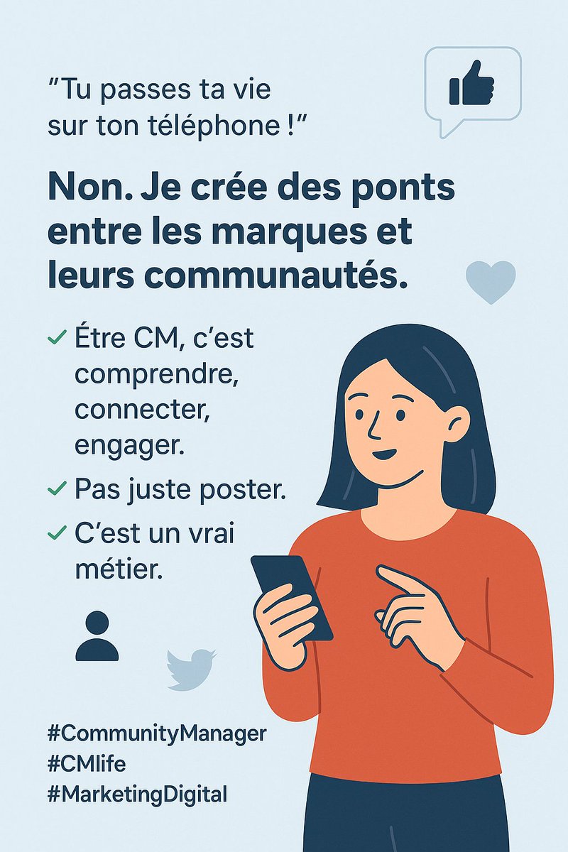 amagagidg's tweet photo. Derrière chaque marque qu’on aime, il y a un CM qui écoute, crée et connecte.
C’est plus qu’un métier, c’est une mission : donner une âme aux marques.
Respect à tous les bâtisseurs d’engagement. 🙌
#CM #Storytelling #BrandVoice https://t.co/I7TQMeycec